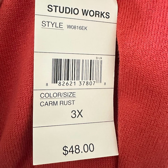 Studio Works Cardigan Sweater Womens 3X Rust Orange Full Zip Cotton Fall Autumn - Picture 7 of 8